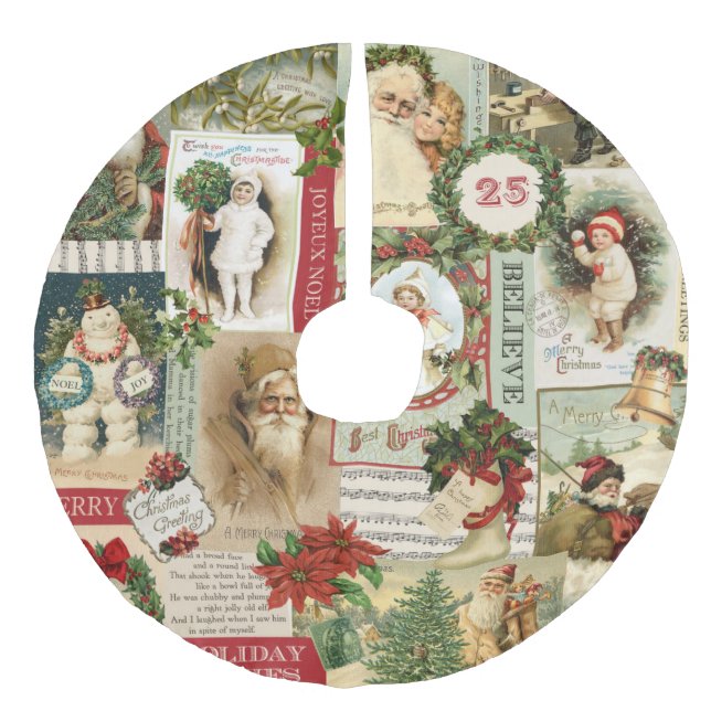 VINTAGE WEIHNACHTScollage Leinenimitat Weihnachtsbaumdecke (Vorderseite)