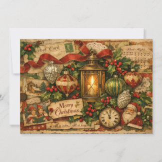 Vintage-Weihnachtscollage mit Santa, Laterne  Feiertagskarte
