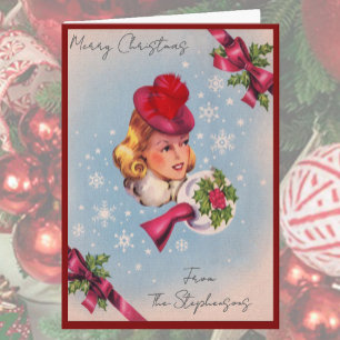 Vintage-Weihnachtsdame Benutzerdefinierter Name Le Feiertagskarte