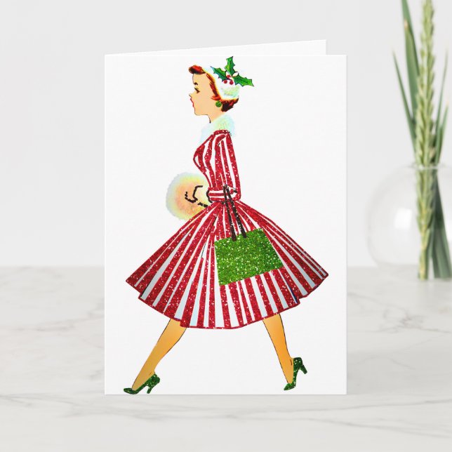 Vintage Weihnachtsdame Feiertagskarte (Vorderseite)
