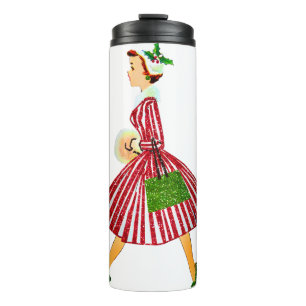 vintage Weihnachtsdame Thermosbecher