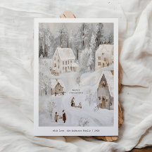 Vintage-Weihnachtsdorf-Weihnachtskarte zum Urlaub