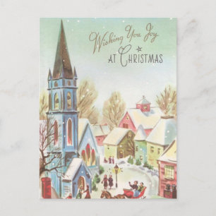Vintage Weihnachtsdörfsszene Feiertagspostkarte