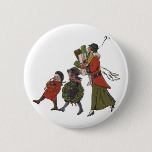 Vintage-Weihnachtseinkaufs-Familienspaß Button