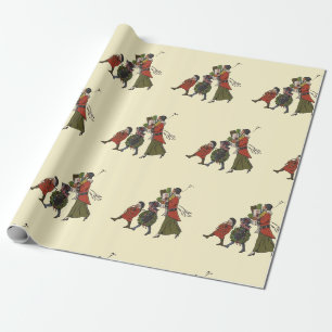 Vintage-Weihnachtseinkaufs-Familienspaß Geschenkpapier