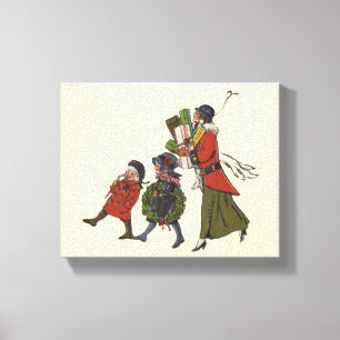 Vintage-Weihnachtseinkaufs-Familienspaß Leinwanddruck
