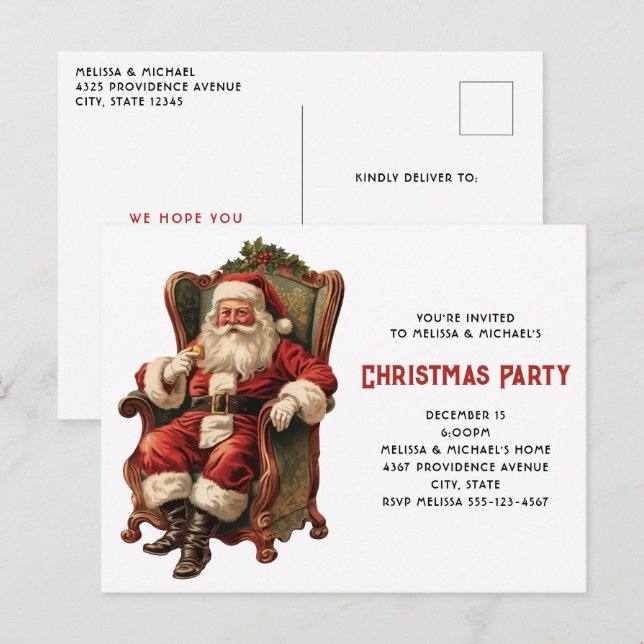 Vintage Weihnachtseinladung Postkarte (Vorne/Hinten)