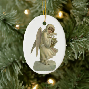 Vintage-Weihnachtsengel-Blumen, viktorianischer Di Keramik Ornament