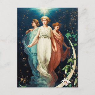Vintage-Weihnachtsengel Stern und zunehmender Mond Postkarte