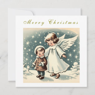 Vintage-Weihnachtsengel-und-Kind-Flachkarte