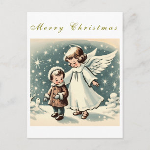 Vintage-Weihnachtsengel-und-Kind-Flachkarte Postkarte