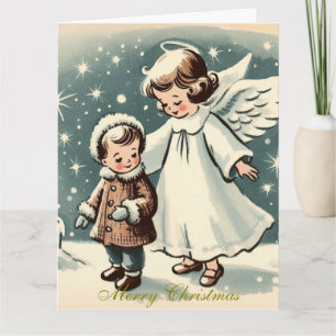 Vintage-Weihnachtsengel und Kind Karte