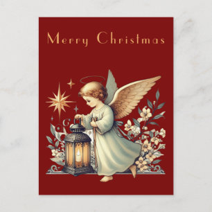 Vintage-Weihnachtsengel und Laterne Postkarte