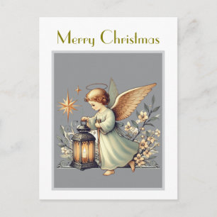 Vintage-Weihnachtsengel und Laterne Postkarte