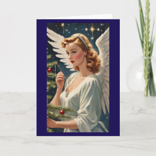 Vintage-Weihnachtsengelkarte Retro-Feiertag Benutz Karte