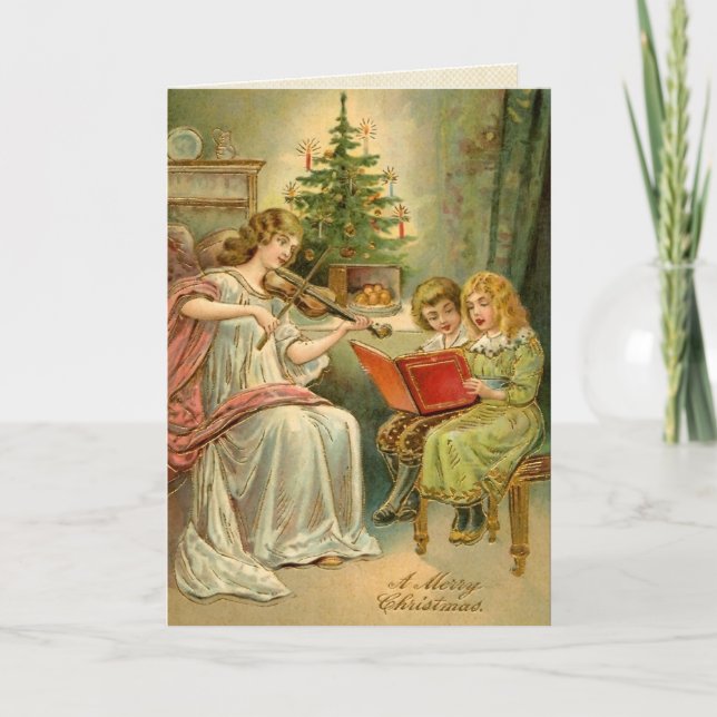 Vintage Weihnachtsengels-Karte Feiertagskarte (Vorderseite)