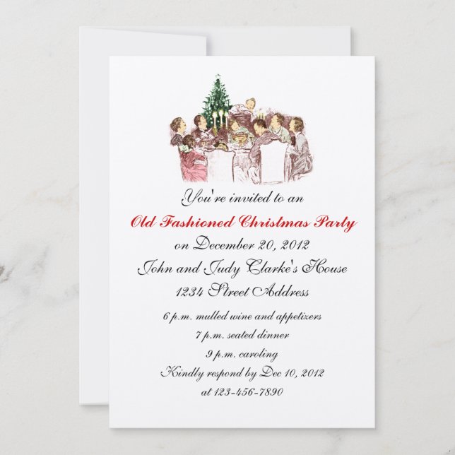 Vintage Weihnachtsessen Party Einladung (Vorderseite)