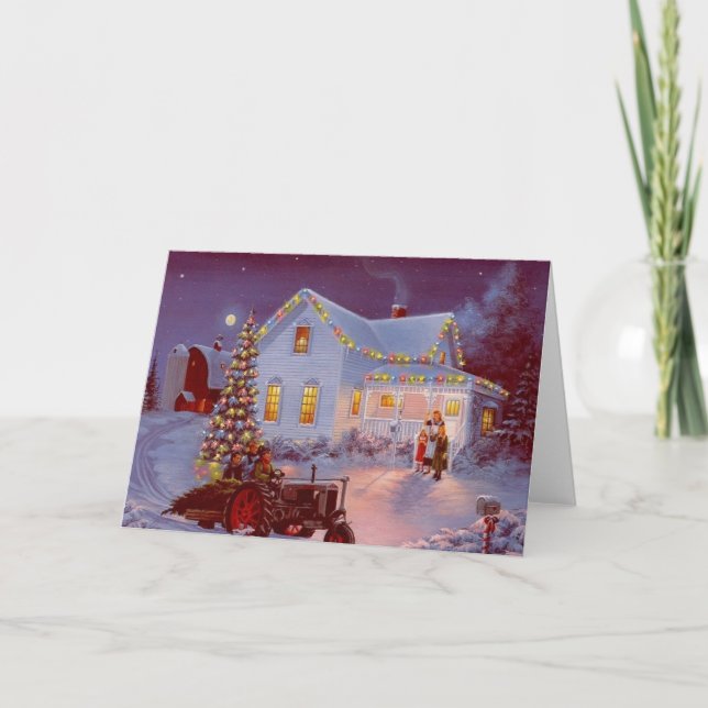 Vintage Weihnachtsfamilie Szene Feiertagskarte (Vorderseite)
