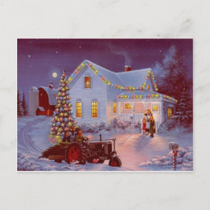 Vintage Weihnachtsfamilie Szene Feiertagspostkarte
