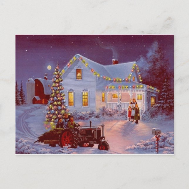 Vintage Weihnachtsfamilie Szene Feiertagspostkarte (Vorderseite)