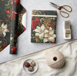Vintage Weihnachtsfantasie Blumenmuster Geschenkpapier