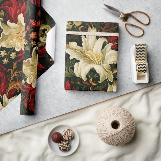 Vintage Weihnachtsfantasie Blumenmuster Geschenkpapier (Kunsthandwerk)