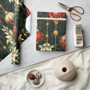 Vintage Weihnachtsfantasie Blumenmuster Geschenkpapier