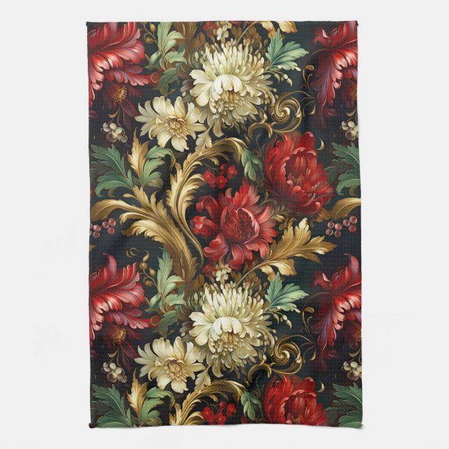 Vintage Weihnachtsfantasie Blumenmuster Geschirrtuch (Vertikal)