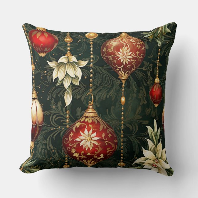 Vintage Weihnachtsfantasie Blumenmuster Kissen (Vorderseite)