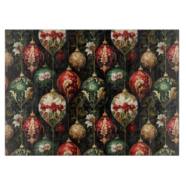 Vintage Weihnachtsfantasie Blumenmuster Schneidebrett (Vorderseite)