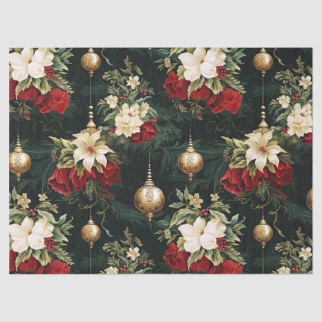 Vintage Weihnachtsfantasie Blumenmuster Seidenpapier (Vorderseite)