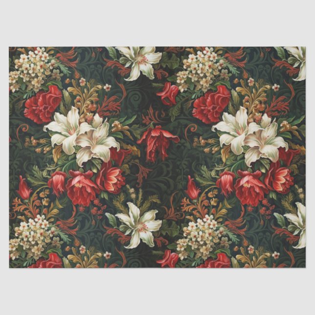 Vintage Weihnachtsfantasie Blumenmuster Seidenpapier (Vorderseite)