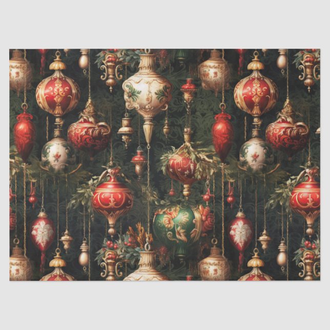Vintage Weihnachtsfantasie Blumenmuster Seidenpapier (Vorderseite)