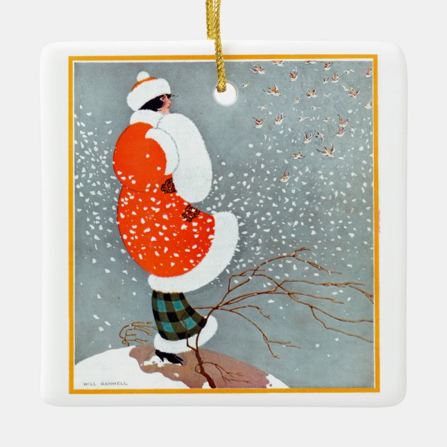 Vintage Weihnachtsfeier Keramikornament (Vorderseite)