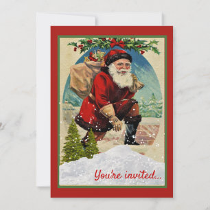 Vintage Weihnachtsfeier mit dem Weihnachtsmann   Einladung