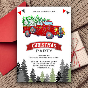Vintage-Weihnachtsfeier mit rotem Lastwagen Einladung