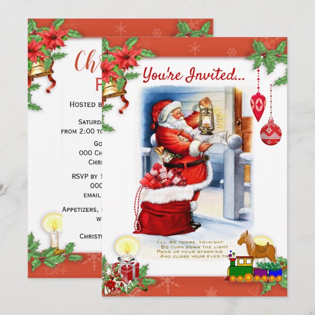 Vintage Weihnachtsfeier Party Einladung (Vorne/Hinten)
