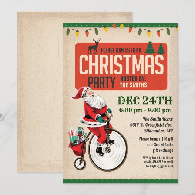 Vintage Weihnachtsfeier Party Einladung (Vorne/Hinten)