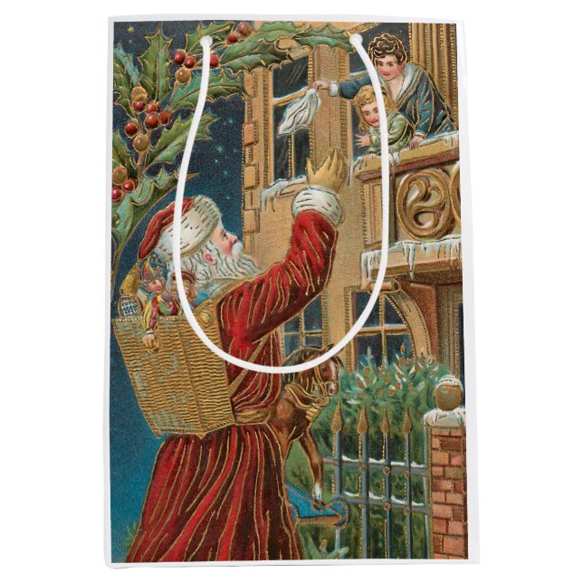 Vintage Weihnachtsfeier präsentiert Personalisiert Mittlere Geschenktüte (Vorderseite)