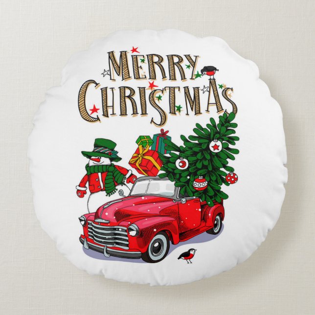 Vintage Weihnachtsfeier Rundes Kissen (Vorderseite)