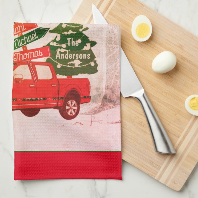 Vintage Weihnachtsfeierlichkeiten für Rote und Grü Geschirrtuch (Viertel Falte)