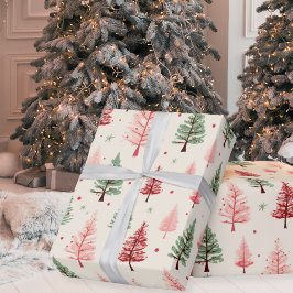 Vintage Weihnachtsfeiertage in Rosa und Grün Geschenkpapier