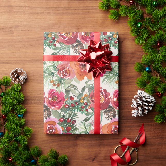 Vintage Weihnachtsfeiertage mit blühenden Handgemä Geschenkpapier (Feiertagsgeschenk)