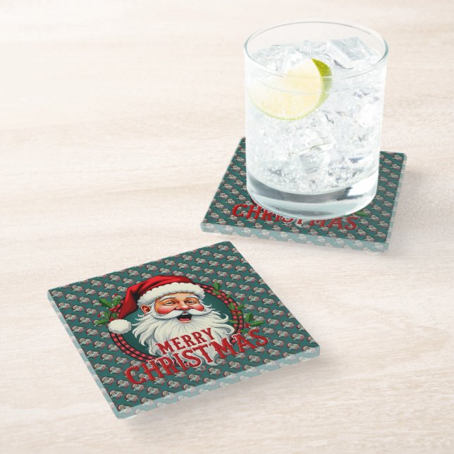 Vintage Weihnachtsfeiertage Patten Glasuntersetzer (Schrägansicht)