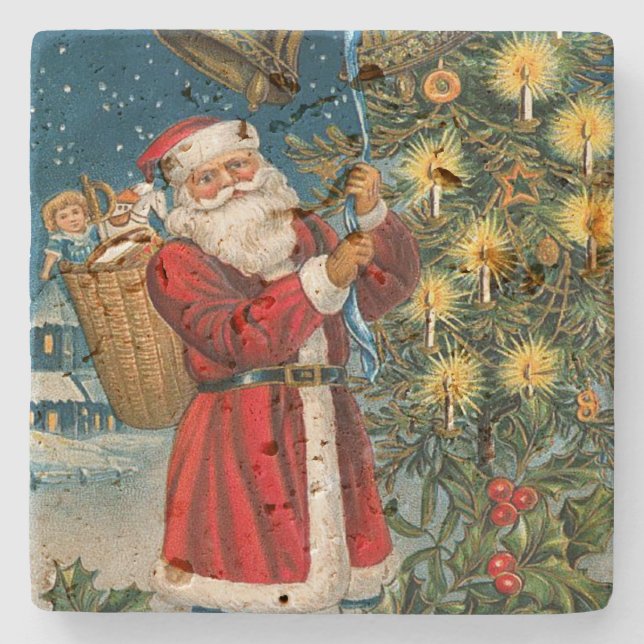 Vintage Weihnachtsfeiertage Steinuntersetzer (Vorderseite)