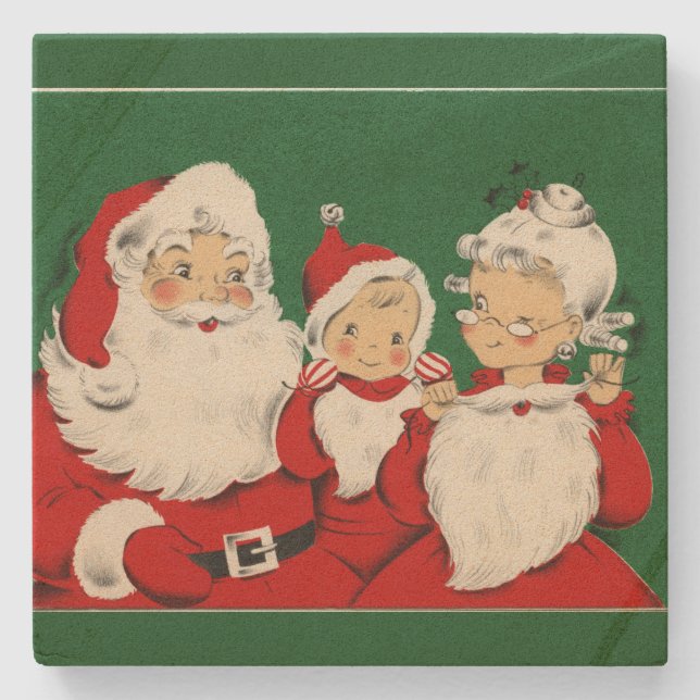 Vintage Weihnachtsfeiertage Steinuntersetzer (Vorderseite)