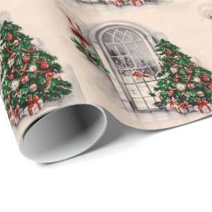 Vintage-Weihnachtsfenster-Geschenkpapier Geschenkpapier