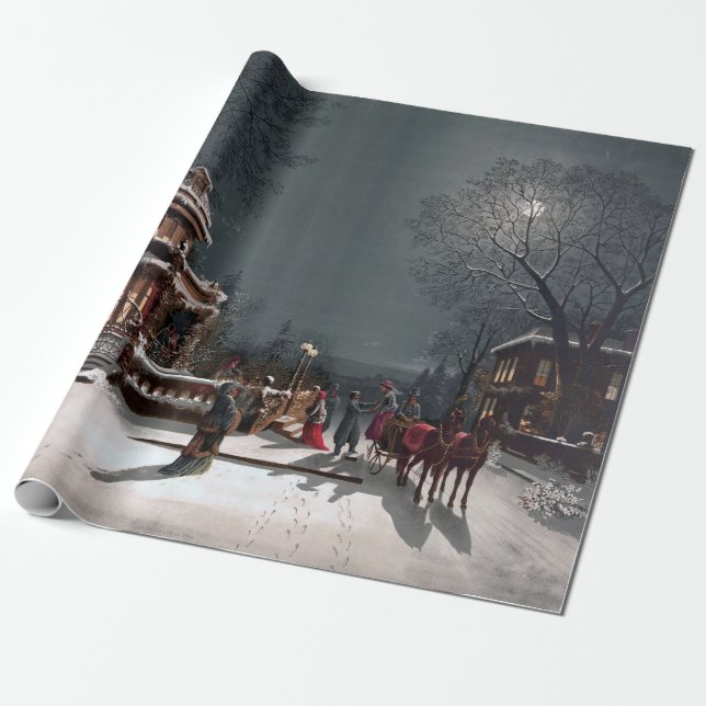 Vintage Weihnachtsferien im Mondlicht Geschenkpapier (Ungerollt)
