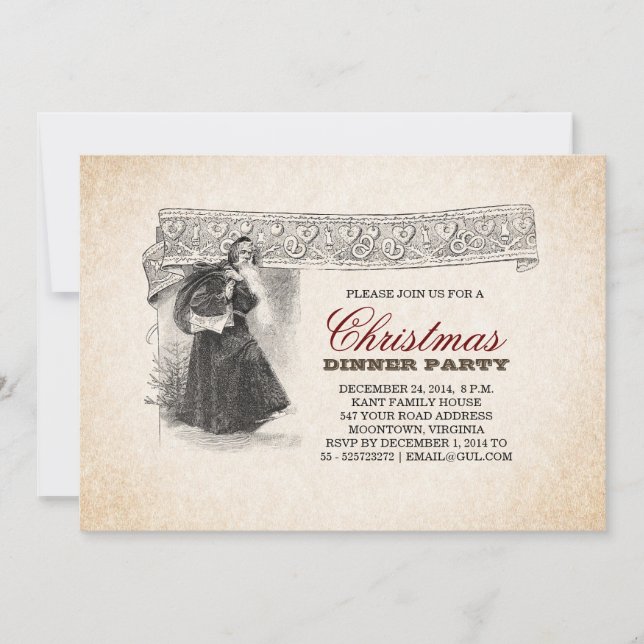 Vintage Weihnachtsfeste Party Einladungen (Vorderseite)