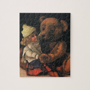 Vintage Weihnachtsfiguren, Puppe und ein Teddybär